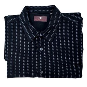 TOSCANO BLACK W WHITE DESIGN SILK BLEND SHORT SLEEVE BUTTON DOWN CAMP SHIRT